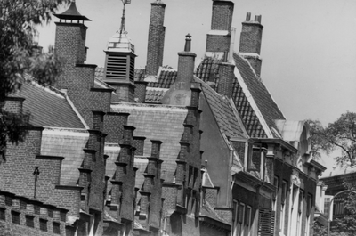 221152 Afbeelding van het lijnenspel dat gevormd wordt door de gevels van de huizen Kromme Nieuwegracht 49 (Paushuize, ...